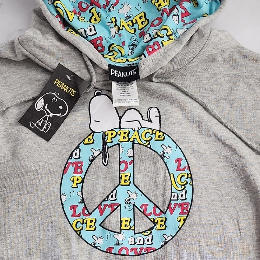 Adults Size M- Peanuts Gray Hoodie with Peace and Snoopy Design